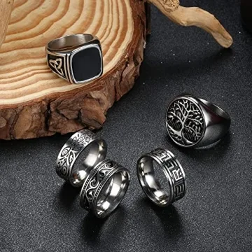 Vintage Celtic Stainless Steel Rings Set for Men