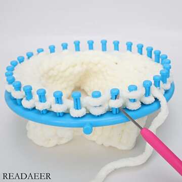 READAEER Round Knitting Looms Set Craft Kit Tool with Hook Needle and Pompom Maker