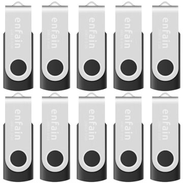 10-Pack Enfain 16GB USB 2.0 Swivel Flash Drives: Shareable Data Storage for Home & Office Use (Black...