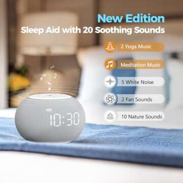 Reacher Auto-Dimmable Sound Machine Alarm Clock with Night Light, 20 Soothing Sounds, LED Digital Display, Sleep Timer, Precise Volume Control, White Noise Soother for Baby, Adults, Bedrooms