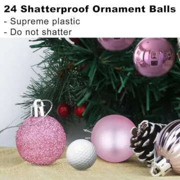 GameXcel 24Pcs Christmas Balls Ornaments for Xmas Tree - Shatterproof Christmas Tree Decorations Medium Size Hanging Ball Pink 2.5 inch x 24 Pack inch
