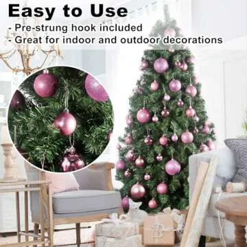GameXcel 24Pcs Christmas Balls Ornaments for Xmas Tree - Shatterproof Christmas Tree Decorations Medium Size Hanging Ball Pink 2.5 inch x 24 Pack inch