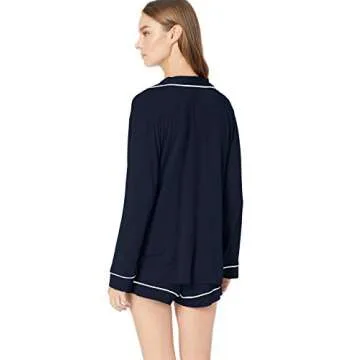 Eberjey Gisele Long Sleeve and Short PJ Set Navy/Ivory