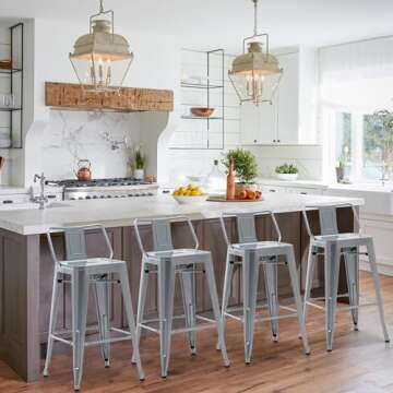 HAOBO Home 30" Low Back Metal Counter Stool Height Bar Stools [Set of 4] for Indoor/Outdoor Barstool...