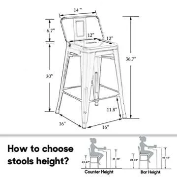 HAOBO Home 30" Low Back Metal Counter Stool Height Bar Stools [Set of 4] for Indoor/Outdoor Barstools, Silver