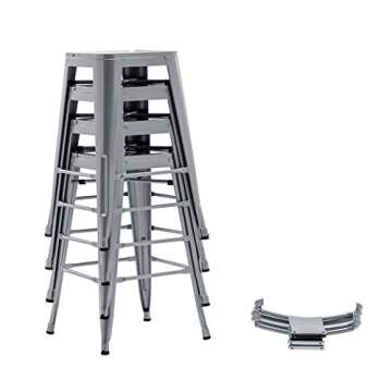 HAOBO Home 30" Low Back Metal Counter Stool Height Bar Stools [Set of 4] for Indoor/Outdoor Barstools, Silver