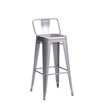 HAOBO Home 30" Low Back Metal Counter Stool Height Bar Stools [Set of 4] for Indoor/Outdoor Barstools, Silver