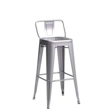 HAOBO Home 30" Low Back Metal Counter Stool Height Bar Stools [Set of 4] for Indoor/Outdoor Barstools, Silver