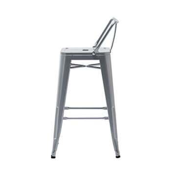 HAOBO Home 30" Low Back Metal Counter Stool Height Bar Stools [Set of 4] for Indoor/Outdoor Barstools, Silver