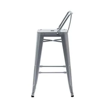 HAOBO Home 30" Low Back Metal Counter Stool Height Bar Stools [Set of 4] for Indoor/Outdoor Barstools, Silver