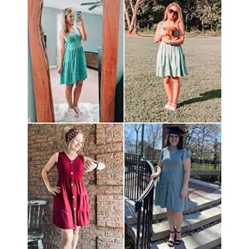 MITILLY Women's Summer Sleeveless V Neck Button Down Casual Pocket Swing Short Dress Small Wine Red