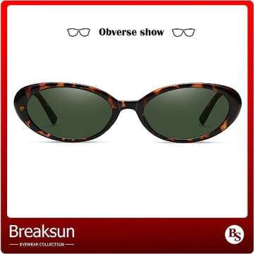 Breaksun Retro Oval Sunglasses for Women Men Fashion Small Oval Sunglasses 90s Vintage Shades (Leopard/G15)
