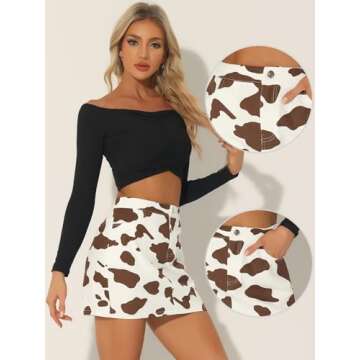 Allegra K High Waist Mini Cow Print Skirt for Women