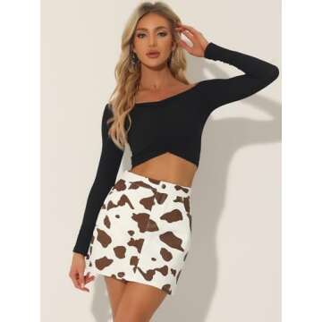 Allegra K Women's High Waist Mini Cow Print Skirt