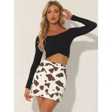 Allegra K Women's High Waist Mini Cow Print Skirt