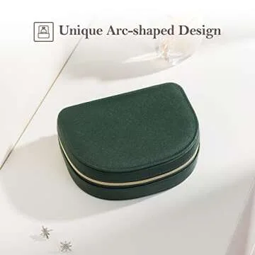 ProCase Travel Size Jewelry Box, Small Portable Seashell-Shaped Jewelry Case, 2 Layer Mini Jewelry Organizer in PU Leather for Women -Emerald