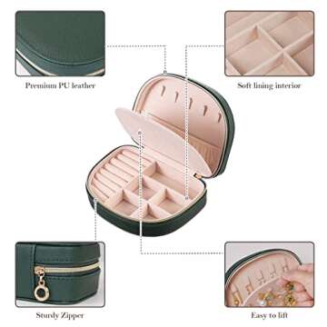 ProCase Travel Size Jewelry Box, Small Portable Seashell-Shaped Jewelry Case, 2 Layer Mini Jewelry Organizer in PU Leather for Women -Emerald