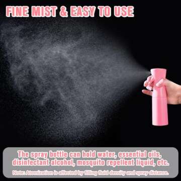 Spray Bottle, Fine Mist Spray Bottle for Hair, Ultra-Fine Continuous Spray Bottle for Skincare, Plant Care, Pet Grooming, Cleaning and Disinfection, Refillable Spray Container (1Pcs Pink 6.8oz/200ml)
