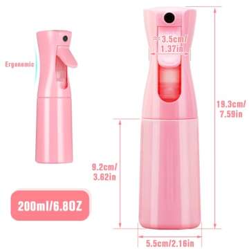 Spray Bottle, Fine Mist Spray Bottle for Hair, Ultra-Fine Continuous Spray Bottle for Skincare, Plant Care, Pet Grooming, Cleaning and Disinfection, Refillable Spray Container (1Pcs Pink 6.8oz/200ml)