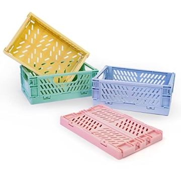 4-Pack Mini Plastic Baskets For Organizing and Storage, Collapsible Space Saving Crates, Office Desk...