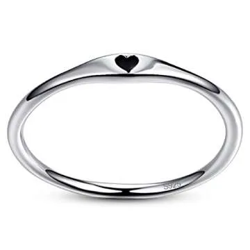 AVECON 925 Sterling Silver Simple Carve Heart Wedding Band Stackable Promise Ring for Her Size 5