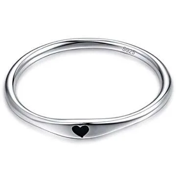 AVECON 925 Sterling Silver Simple Carve Heart Wedding Band Stackable Promise Ring for Her Size 5