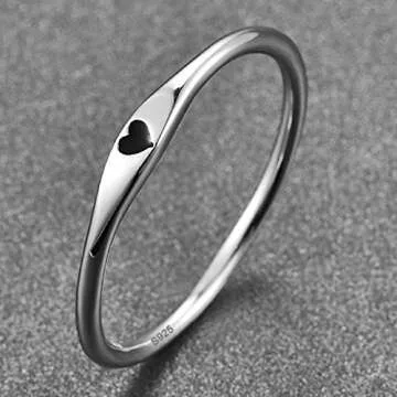 AVECON 925 Sterling Silver Simple Carve Heart Wedding Band Stackable Promise Ring for Her Size 5