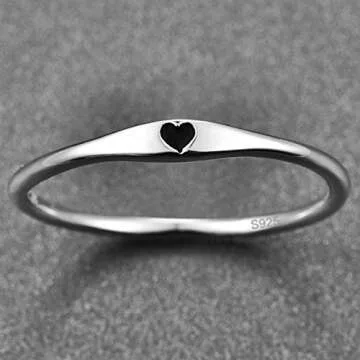 AVECON 925 Sterling Silver Simple Carve Heart Wedding Band Stackable Promise Ring for Her Size 5