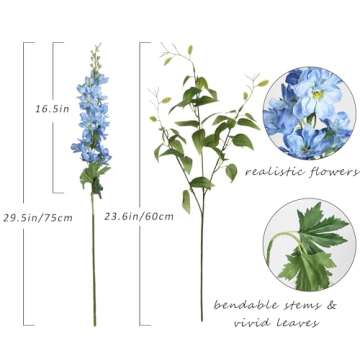 ICBOX Blue Delphinium Artificial Flowers for Home Decor