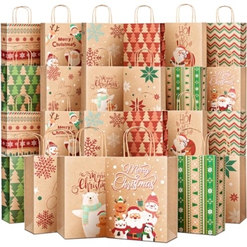 Gift Bags Medium Size with Handles - Holiday Decorations, Gift Bags Assortment with 12 Designs for P...