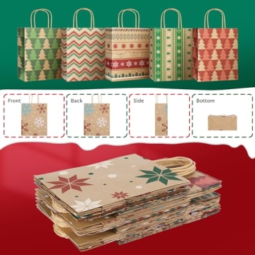 Durable Medium Gift Bags - 24 Pack Kraft Paper Assorted
