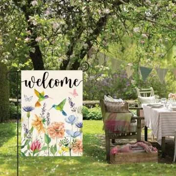 Hummingbird Spring Flowers Garden Flag 12 x 18 Inch Double Sided, Seasonal Welcome Yard Outdoor Decoration, Flag Pole NOT Included