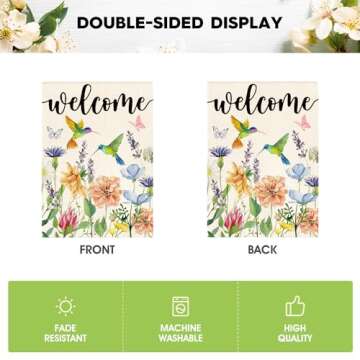 Hummingbird Spring Flowers Garden Flag 12 x 18 Inch Double Sided, Seasonal Welcome Yard Outdoor Decoration, Flag Pole NOT Included