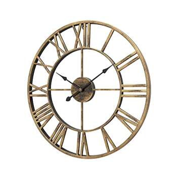 1st owned Large Modern Metal Wall Clocks Rustic Round Silent Non Ticking Battery Operated 40CM/47CM/60CM Antique Gold Farmhouse Roman Numerals Clock for Living Room/Bedroom/Kitchen Wall Decor