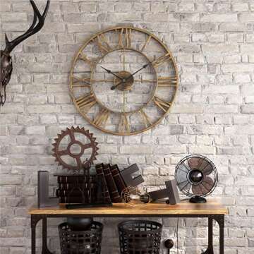 1st owned Large Modern Metal Wall Clocks Rustic Round Silent Non Ticking Battery Operated 40CM/47CM/60CM Antique Gold Farmhouse Roman Numerals Clock for Living Room/Bedroom/Kitchen Wall Decor