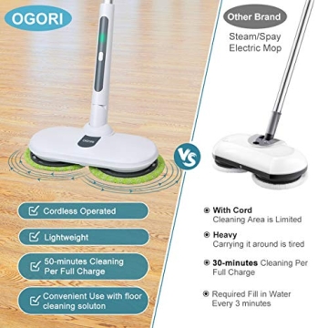 OGORI Cordless Electric Spin Mop for Easy Home Cleaning
