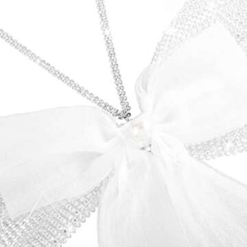 Wriidy Rhinestone Bra Bikini Sparkly Beach Top Mesh Fishnet Pearl Underwear Body Chain Accessories Nightclub Jewelry for Women and Girls (White)