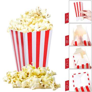 Red Striped Popcorn Boxes - Carnival Parties Mini Paper Popcorn and Candy Containers, Party Supplies...