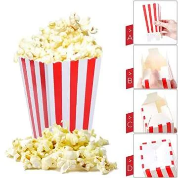Red Striped Popcorn Boxes - Carnival Parties Mini Paper Popcorn and Candy Containers, Party Supplies...