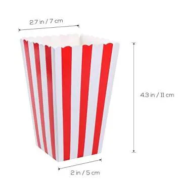 Red Striped Popcorn Boxes - Carnival Parties Mini Paper Popcorn and Candy Containers, Party Supplies for Movie Nights (Pack 24)