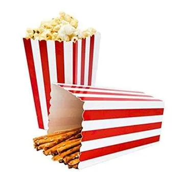 Red Striped Popcorn Boxes - Carnival Parties Mini Paper Popcorn and Candy Containers, Party Supplies for Movie Nights (Pack 24)