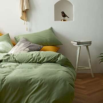 AMWAN Avocado Green Duvet Cover Jersey Knit Cotton Bedding Set King Solid Color Comforter Cover Mode...