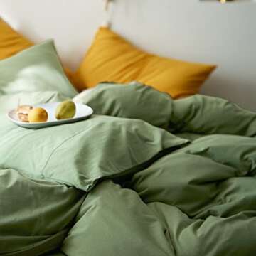AMWAN Avocado Green Duvet Cover Jersey Knit Cotton Bedding Set King Solid Color Comforter Cover Modern Style Green Bedding Cover with 2 Pillowcases Luxury Soft T Shirt Cotton Bedding Collection