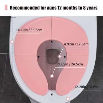 Funbliss Portable Potty Training Seat Foldable Secure Toilet Seat for Toddlers Travel Friendly Design Non Slip Suction Cups Anti Pinch Pads Fits Most Standard Toilets,Pink Toilets,Pink