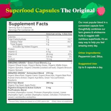 Amazing Grass Greens Superfood Powder: Greens Powder with Digestive Enzymes & Probiotics, Organic Spirulina, Chlorella, and Beet Root Powder, Original, 150 Count