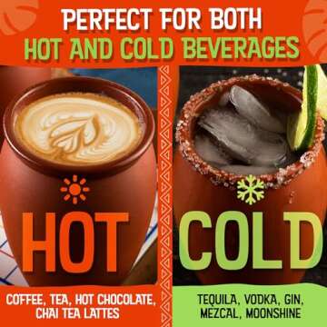 CANTAREY - 12oz Clay Cups for Tequila, Margaritas, Mojitos and More, Cantaritos de Barro Mexicanos, Natural Clay Margarita Glasses, Taco Tuesday Tazas de Barro, Set of 6