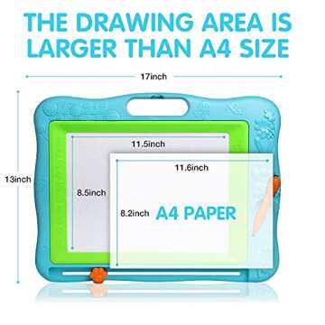 Gamenote Extra Large Magnetic Drawing Board 18×13 with Stamps & Stencils & Replacement Pen - Education Doodle Toys for Kids, Colorful Erasable Magnet Writing Sketching Pad for Toddlers Learning (Blue)