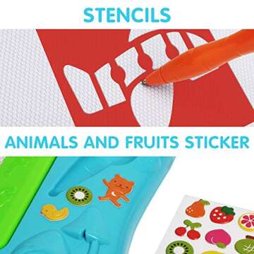 Gamenote Extra Large Magnetic Drawing Board 18×13 with Stamps & Stencils & Replacement Pen - Education Doodle Toys for Kids, Colorful Erasable Magnet Writing Sketching Pad for Toddlers Learning (Blue)