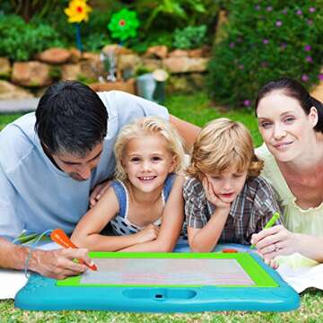 Gamenote Extra Large Magnetic Drawing Board 18×13 with Stamps & Stencils & Replacement Pen - Education Doodle Toys for Kids, Colorful Erasable Magnet Writing Sketching Pad for Toddlers Learning (Blue)