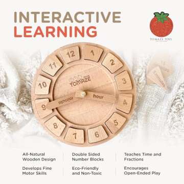 Tomaze Montessori Clock - Teach Time & Fractions for Kids
